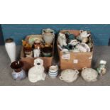 Two boxes of ceramics. Including Masons, commemorative, stoneware, decorative vases, etc.