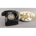 Two vintage telephones. Bakelite rotary dial call exchange telephone & Royal Albert Old Country