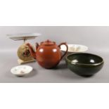 A quality of miscellaneous. Royal Doulton bowl, large vintage teapot, Royal Copenhagen dish etc