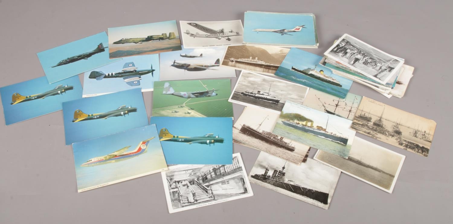 A collection of vintage transport postcards. (approx Aircraft 50, Ships 50)