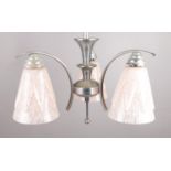Two art deco ceiling lights. Including chrome and glass shade example, etc.