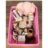A box of miscellaneous. Includes stoneware, toby jugs, Poole etc.