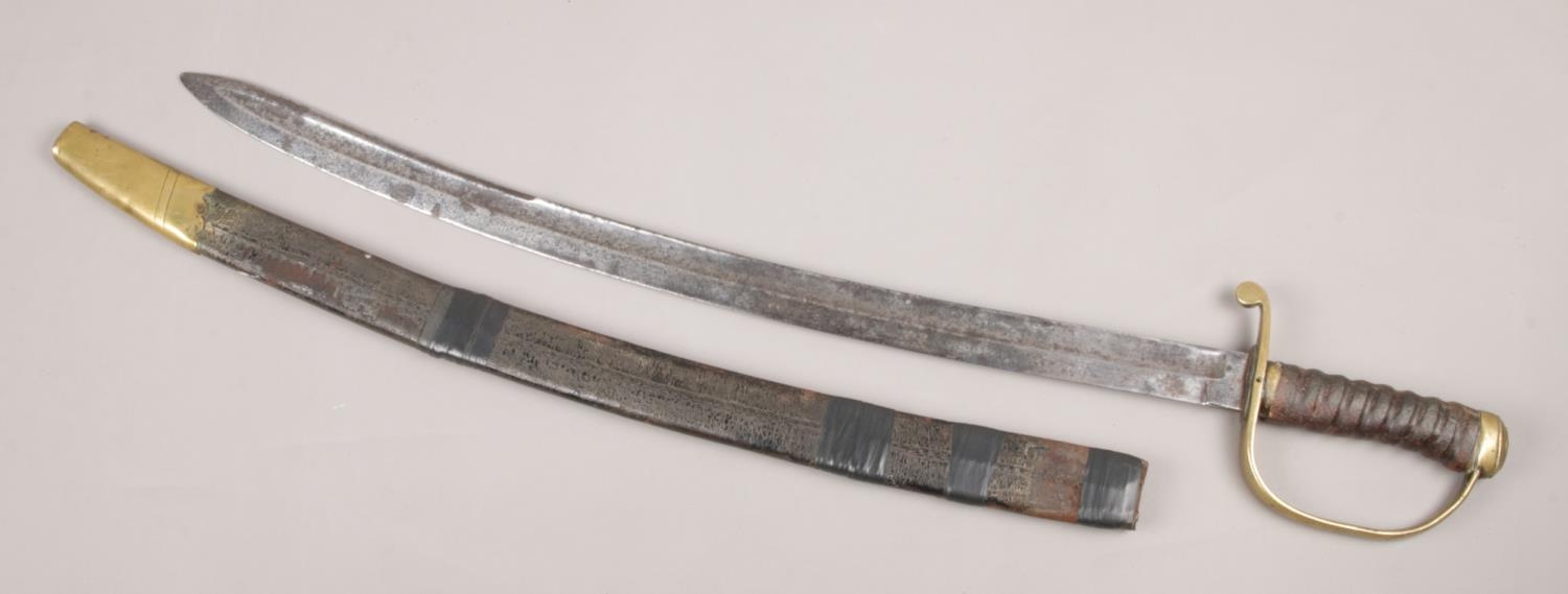 A mid 19th Century Police constabulary hanger sword, with 60cm curved blade and brass tipped