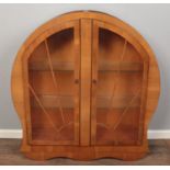 An Art Deco walnut display cabinet. (129cm x 120cm)