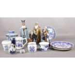 A quantity of assorted ceramic's. Oriental figures, Ringtons oriental style lidded tea caddy,