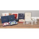 An assortment of Royal commemorative ware and cut glass. To include ceramic collectors plates