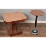 An Art Deco smokers stand along with an Art Deco occasional table with peach glass top. Glass