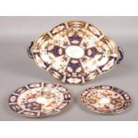 Three pieces Royal Crown Derby. Including lobed twin handled dish in the 'Witches' pattern and two