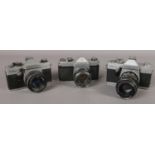 Three SLR cameras. Including Pentax Asahi, Praktica LTL 3 and Praktica Super TL1000.