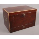 A locked mahogany jewellery/trinket box, with satinwood banding.