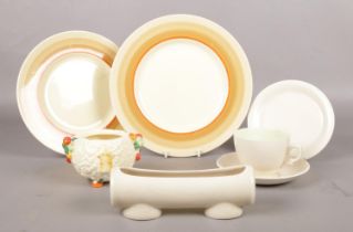 A small quantity of Clarice Cliff ceramic's. Cup/saucer, plates & 'Celtic Harvest' bowl.