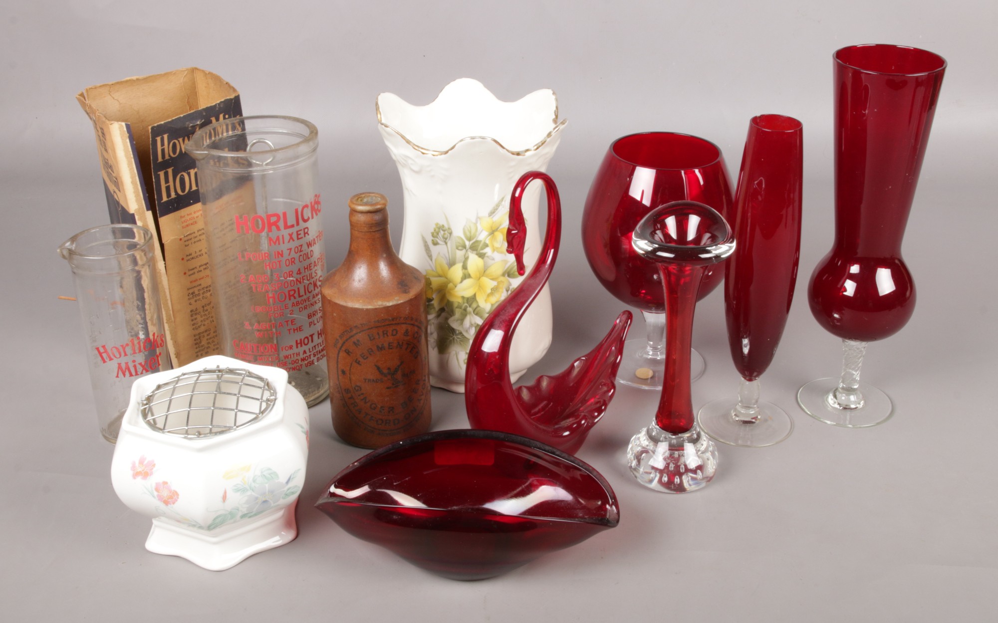 A quantity of miscellaneous. Whitefriars red glass swan, assorted red glassware, vintage glass