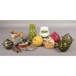 A collection of ceramics. Includes Coopercraft dog, novelty storage pots, Border Fine Arts etc.