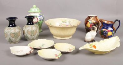 A quantity of miscellaneous ceramic's. Beswick Cat figure 1887, Carltonware pin dishes, Arthur