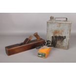 A 1955 Valor WD fuel can, Stanley No 110 block plane in original box and and large Swift & Sons (