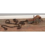 A small quantity of metalwares, To include Kuplex-T chain and hook, Record No4 vice and hanging