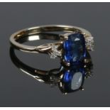 A 9ct gold kyanite and diamond ring. Size N. 1.97g.