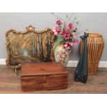A small quantity of miscellaneous. Large ceramic vase 42cm height, gilt framed fire screen, Bamboo