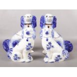 Two pairs of ceramic blue & white mantel dogs. (31.5cm tallest)