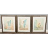 A trio of framed watercolours, depicting fairies. Each signed to the bottom right, indistinct.