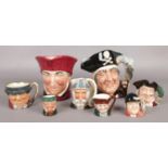 A collection of Royal Doulton character jugs, in various sizes. Includes large 'Long John