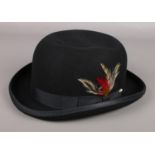 A modern black felt bowler hat, made in U.S.A.
