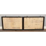 Two framed engineering prints; titled 'Vernier Caliper' and 'The Micrometer'. Dimensions including