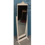 An ornate carved and painted cheval mirror. (185cm x 59cm)