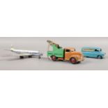 Three vintage Dinky Toy vehicles. No.702 DH Comet Airliner, No 481 Bedford Ovaltine delivery van,