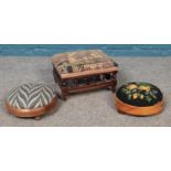 A trio of miniature stools, to include one Victorian example.