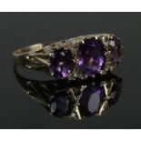 A vintage 9ct gold amethyst & diamond ring in Victorian style, size U. 3.84g.