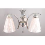 Two Art Deco ceiling lights. Including chrome and glass shade example, etc.