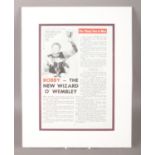 A mounted magazine article with signature of footballer Bobby Moore. H:26.5cm, W:18cm. No