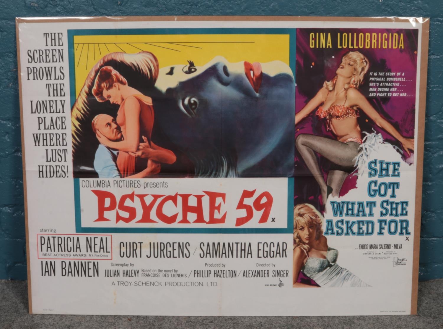 A Psyche 59 (1964) and 'She Got What She Asked For' double bill British Quad film poster. Psyche