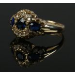 An early 20th century 18ct gold sapphire and diamond ring. Size N. 3.45g.