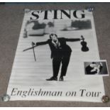 A large 'Sting' poster and black & white 10x8 signed photograph. To include a large Sting tour