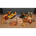 An assortment of vintage toys. To include a Sindy Camper Buggy, Action man with jeep and clothes,