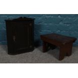 A mahogany corner cupboard & stool.