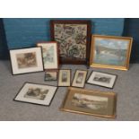 A quantity of mostly paintings & engravings. Including I.E Sykes watercolour, fire screen,