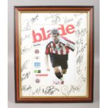 Sheffield United football Interest. A framed programme cover surrounded by team signatures of