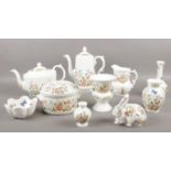 A quantity of Aynsley 'Cottage garden' ceramic's. Teapot, coffee pot, lidded tureen, vases, bowl etc