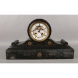 A Victorian slate mantel clock. (27cm height 45cm width)