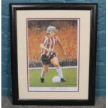 Alan Woodward limited edition print by Alan Damms. 4/100, signed by artist and player, 37.5cm x