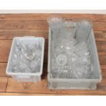 Two boxes of crystal glassware. Includes drinking glass suites, pewter mounted glass, vases etc.