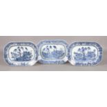 A set of three 18th century Chinese export canted rectangular serving dishes. Painted in
