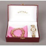 A boxed Rotary 'Monaco' ladies quartz wristwatch, with matching bracelet. Both examples set with