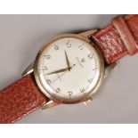 A vintage gents 9ct gold Rolex Precision manual wristwatch with satin dial, Arabic numeral markers