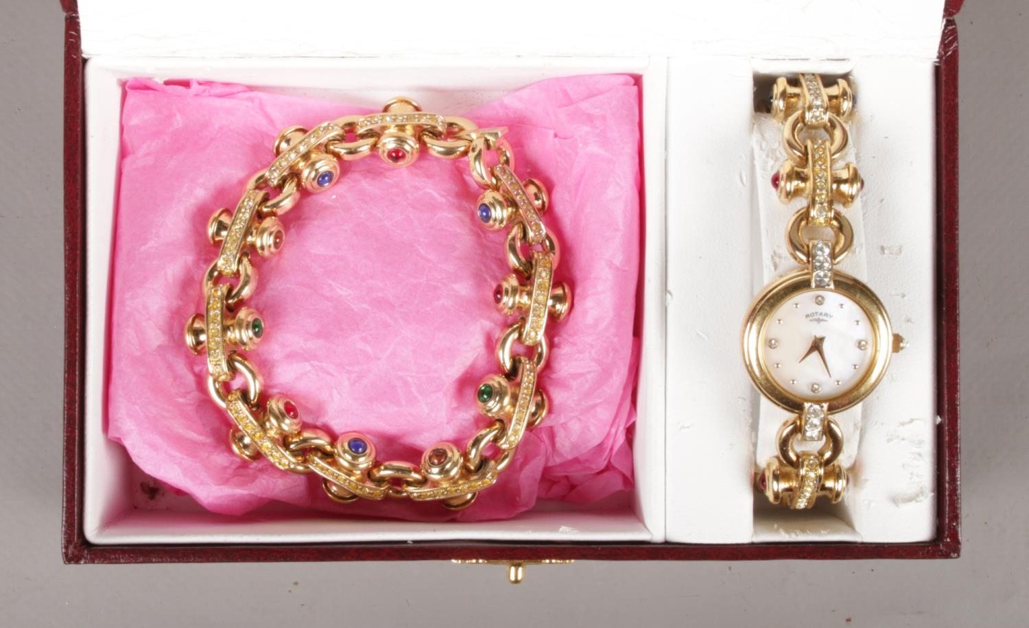 A boxed Rotary 'Monaco' ladies quartz wristwatch, with matching bracelet. Both examples set with - Image 2 of 2