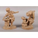 A pair of late 19th century French small terracotta sculptures. One of a young boy posing as a