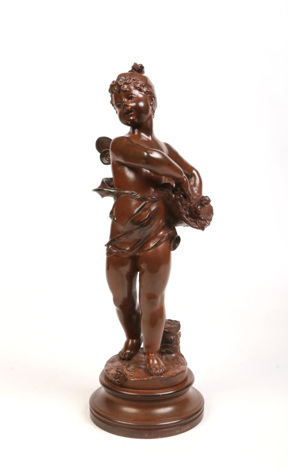 Marcel Debut (French 1865-1933) a patinated bronze sculpture. Formed as a young flower fairy